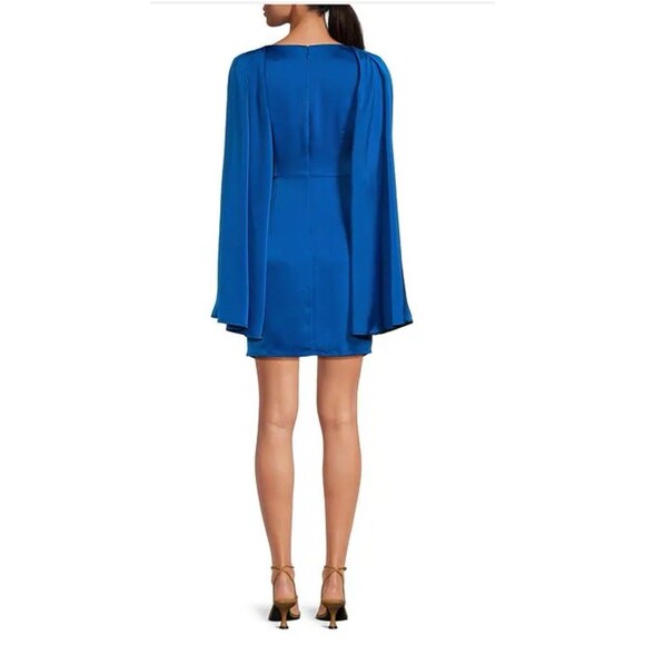 Badgley Mischka Nora Satin V-Neck Long Bell Sleeve Twist Front Mini Dress size 2 - Picture 2 of 14